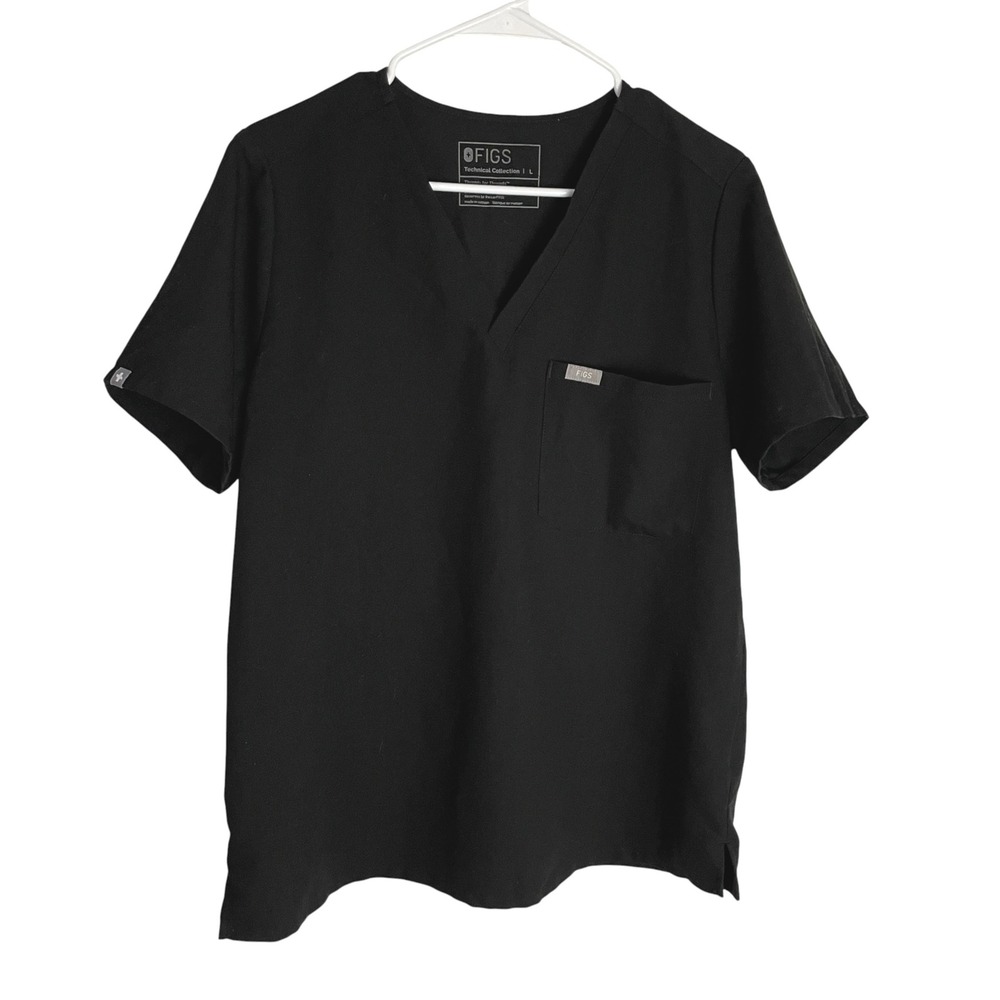 FIGS Womens Catarina Scrub Top Size L Black V-Neck Technical Medical Nurse EMT